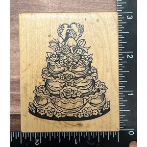 Vintage PSX Wood Mounted Rubber Stamp Wedding Cake Design F-2096 Made In USA